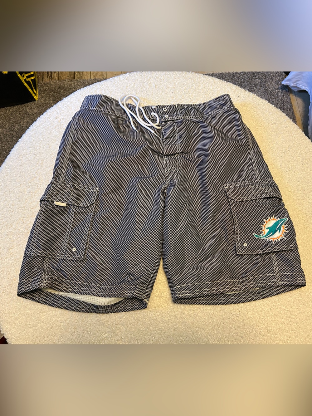 NFL Men's Navy Micro-Pattern Hybrid Shorts with Miami Dolphins Patch